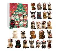 Christmas Countdown Ornament, 24 Days Cat Themed 2D Flat Toy, Advent Keychain Countdown Calendar, For Christmas Classroom Wall Tree Kids Teen Adult Boy Girl Women Men Family