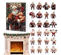 Christmas Countdown Toy - 2025 Countdown Calendar 2D Acrylic Muscles Santa Pendant,Lovable Christmas Pendant, Home Decoration - for Women Men Teens Youth Girls Boys Family Friends Husband Wife Son Dau