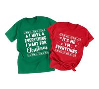 Christmas Couples Shirts His and Her Matching Xmas Outfits Sets Funny Christmas Family Pajamas Short Sleeve Tees Top, C-red(women), XL