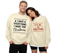 Christmas Couples Sweatshirt His and Her Matching Xmas Outfits Sets Funny Christmas Couples Long Sleeve Crew Neck Pullover Top Beige
