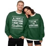 Christmas Couples Sweatshirt His and Her Matching Xmas Outfits Sets Funny Christmas Couples Long Sleeve Crew Neck Pullover Top Dark Green