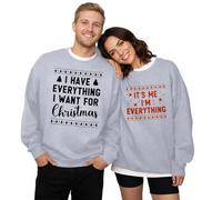 Christmas Couples Sweatshirt His and Her Matching Xmas Outfits Sets Funny Christmas Couples Long Sleeve Crew Neck Pullover Top Grey