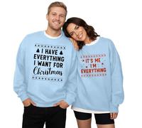 Christmas Couples Sweatshirt His and Her Matching Xmas Outfits Sets Funny Christmas Couples Long Sleeve Crew Neck Pullover Top Light Blue