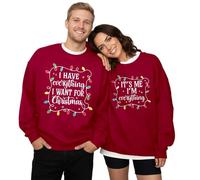 Christmas Couples Sweatshirt His and Her Matching Xmas Pullover Tops Funny Christmas Couples Long Sleeve Crew Neck Shirt(Women)