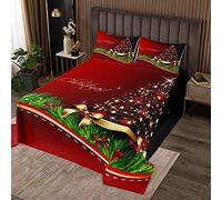 Christmas Coverlet Set Colorful Glitter Xmas Tree Quilted Bedspread Merry Christmas Quilted Coverlet for Boys Girls Kids New Year Holidayation Quilted King Size