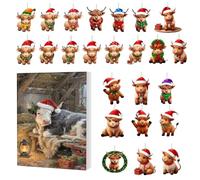 Christmas Cow Advent 2025-2D Acrylic Ornament 24 Days Countdown Calendar,Highland Cow Animal Charm,for Vacation Home Family Tree Window Wall Door Car Rearview Mirror