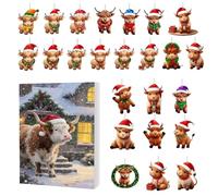 Christmas Cow Advent Countdown Calendar 2025 | 24-Day 2D Acrylic Ornaments Countdown,Highland Cow Animal Charm | for Family Home Tree Party Window Car Rearview Mirror Door Wall