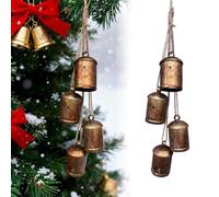 Christmas Cow Bell Ornaments, 4 Pcs Vintage Gold Cowbells with Jute Hanging Rope Decorative Bells, Christmas Bell Shabby Chic Vintage Harmony Cowbell, Hanging Decorative for Wall, Bedroom, Living Room