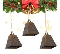 Christmas Cow Bells, Rustic Antique Square Cow Bells Christmas Decor, Crisp Sound Holiday Bells, 3PCS Decorative Large Bell Pendant For Pa-rty Favors, Christmas Tree