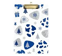 Christmas Cow Fur Print Blue and Silver A4 Slim clipboard case Plastic for Classroom Supplies for Teachers Elementary Size 9 x 12