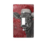 Christmas Cow Light Switch Cover Plates/Outlet Covers, Red Holiday Decor with Poinsettias, Thermoplastic Wall Plates, Standard Size Single Toggle
