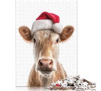 Christmas Cow Wearing A Santa Hat Puzzles 500 Pieces Wooden Puzzles Puzzle for Adults For Family Fun & Game Night 500pcs (52x38cm)