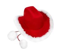 Christmas Cowboy Hat, Santa Claus Costume, with White Plush Trim, Cowboy Red Christmas Hat, for Western Children and Adults, Party and Holiday Photo Props, Halloween, Disco Club, Family