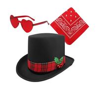 Christmas Cowboy Hat Set,Cosplay Western Hat Party Headwear - 3X Heart Glasses Christmas Party, Cowgirl Wide Brim, Western Costume Accessories