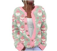 Christmas Cozy Cardigans for Women Knitted Cardigans Sweaters Oversized Jumpers Christmas Santa Claus Printed Long Sleeve Button Jacket Novelty Xmas Graphic Jackets Winter Thermal Tops Ladies S-5XL