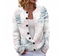 Christmas Cozy Cardigans for Women UK Floral Print Long Sleeve V-Neck Sweaters Chunky Button Down Cable Knit Cardigan Loose Funny Graphic Sweater Fashion Plus Size Jumpers Winter Warm Clothing