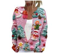 Christmas Cozy Cardigans for Women UK Print Long Sleeve V-Neck Sweaters Chunky Button Down Cable Knit Cardigan Loose Funny Graphic Sweater Fashion Plus Size Ladies Jumpers Warm Outfit Clothing