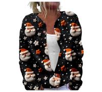 Christmas Cozy Cardigans For Women UK Print Long Sleeve V-Neck Sweaters Chunky Button Down Cablle Knit Cardigan Loose Funny Graphic Sweater V-Neck Cardigans Casual Knitted Sweater Printed (a-Black, S)