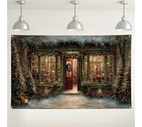 Christmas Cozy Cottage Backdrop, Winter Holiday Decorative Scene for Photo Booth, Festive Indoor/Outdoor Background for Parties and Celebrations 71x43 Inch