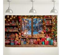 Christmas Cozy Scene Backdrop, Festive Holiday Decorations for Winter Wonderland Photography, Cute Bear and Gift Background for Christmas Party Events 71x43 Inch