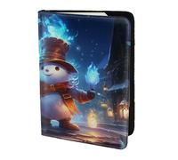 Christmas Cozy Travel Passport Holder Cover Wallet Leather Case Travel Essentials Luggage Accessories, Christmas Snowman Performing Magic Tricks, One Size, Contemporary