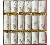 Christmas Crackers, Christmas Carol Design, Green and Red, 12 Count, Tradiitonal Christmas Crackers in Cream ad Gold with glossy gold ribbons
