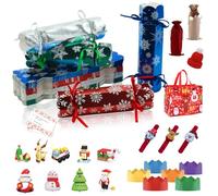 Christmas Crackers Pack of 16,DIY Party Crackers Bulk,Make Your Own Christmas Crackers Kit,ChristmasCracker Candy Paper Boxes with with Hats Joke Card and Prizes for Xmax Family Crackers Gift