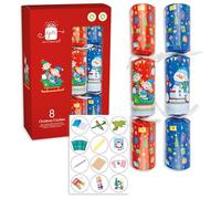 Christmas Crackers Set of 8 - 12 Inch Kids Cartoon Crackers with Gifts Hats Mottos - Fun Snowman and Elf Christmas Designs - Eco Friendly Plastic Free Contents - Ideal Festive Table Favour Pack