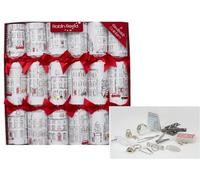 Christmas Crackers Uptown Design, Set of 6, 30 cm, Red Ribbons with Classical Buildings Theme, beautiful family Christmas Crackers