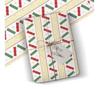 Christmas Crackers Wrapping Paper - Festive Red & Green Cracker Gift Wrap with Gold Stars 3M Roll