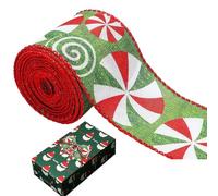 Christmas Craft Ribbon Roll - 5 Yards Wired Burlap, Decorative Wrapping Accessory | Versatile Xmass Embellishment Tape, Premium Edge-Firm Holiday Ribbon, Tree Bow Trim, Wedding Décor Strip