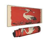 Christmas Crane Large Gaming Mouse Pad, Red Poinsettia Design Stitched Edge Mousepad, Rubber Non-Slip Washable Gaming Mouse Pad for Home and Office Computer, Laptop 12x32 Inch