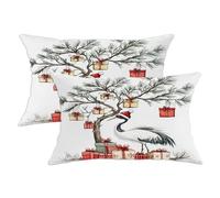 Christmas Cranes Bird Pillow Cases Kit of 2, Soft Xmas Tree Gifts Box Printing Throw Pillow Covers 12x20 Set, Winter Velvet Home Decor for Couch Living Room Bed