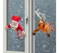 Christmas Crashing Santa & Reindeer Animated Decoration, Funny Christmas Window Decorations with Broken Glass Sticker & Leg-Kicking Animation, Xmas Decor, Fits Any Window (Santa+Reindeer)