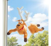 Christmas Crashing Santa & Reindeer Animated Decoration, Funny Christmas Window Decorations with Broken Glass Sticker & Leg-Kicking Animation, Xmas Decor, Fits Any Window (Reindeer)