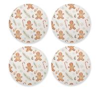Christmas Cream Gingerbread Man Pattern Set of 4 Coasters for Drinks Absorbing Cork Placemats Hot Pads for Coffee Table Wine Glass Bar