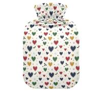 Christmas Cream Hearts Snowflakes Holly Water Bottle for Hot Water with Soft Cover, 1L Hot Water Bag for Hand Feet Warmer
