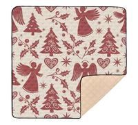 Christmas Cream Maroon Angel Tree Holly Large Non-Slip Baby Play Mat for Indoor Outdoor Comfortable Activity Gym Mat for Babies Infants Toddlers, 50'' x 50''