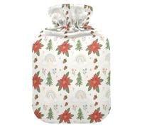 Christmas Cream Red Green Festive Elements Hot Waterbottle with Soft Cover, 1L Water Bags for Hand Feet Warmer