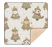 Christmas Cream Watercolor Animals Trees Soft Padded Baby Play Mat for Floor Washable Tummy Time Activity Mat for Baby Toddler Infant, 50'' x 50''