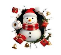 Christmas Creative Santa Wall Sticker | Wall-Breaking Santa Walls Decals | Removable 3D Christmas Snowman Window Stickers Decorations | Cute Reindeer Break Walls Decals Peel and Stick