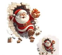 Christmas Creative Wall Sticker, 11.8" 3D Santa Claus Broken Wall Cartoon Design Christmas Decals, Funny Xmas Single Use Removable Living Room Festive Decor for Home Door Window