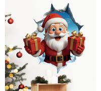 Christmas Creative Wall Sticker, 2026 Funny Christmas Wall Decals, Cartoon Cute Design Breaking The W-All Window Stickers Decorations, PVC Removable Winter Holiday Xmas Break Through WallArt