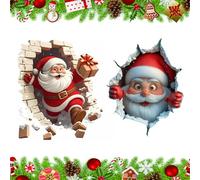 Christmas Creative Wall Sticker, 2PC Mixed 3D Santa Wall Sticker Removable, 2026 New Santa Breakthrough Wall Stickers, for Window Refrigerator Refrigerator Room Decor