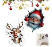 Christmas Creative Wall Sticker, 3D Wall-Breaking Santa Claus Sticker Peel and Stick, Realistic 3D Santa Claus Wall Decoration for Christmas Party Living Room Kitchen Bathroom (2, A+B)