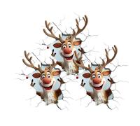 Christmas Creative Wall Sticker, Large 3D Santa Claus Breaking Through Wall Design, Reindeer Door Stickers, Winter Holiday Xmas Break Through Walls Decor, for Window Refrigerator Decorations (3, # B)