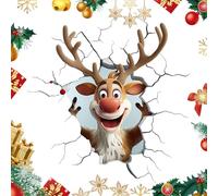 Christmas Creative Wall Sticker, Large Christmas Reindeer Wall Sticker, Reindeer Door Stickers, Removable Winter Holiday Christ-mas Break Through Walls Decor, 3D Visual Design for Window Refrigerator