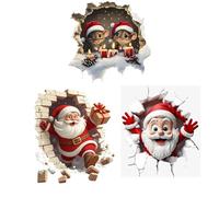 Christmas Creative Wall Sticker, PVC Peel & Stick Santa Claus Reindeer Decals,3D Wall-Breaking Removable Funny Break-Through Wall Decor for Home Living Room Kids Room Door Window Refrigerator