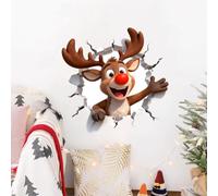 Christmas Creative Wall Sticker,Realistic 3D Effect Stick Santa Claus Reindeer Break-Through Wall Decal,Funny Holiday Xmas Break Through Walls Decor for Window Living Room Bedroom Party Decor
