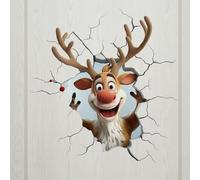 Christmas Creative Wall Sticker,Realistic 3D Effect Stick Santa Claus Reindeer Break-Through Wall Decal,Funny Holiday Xmas Break Through Walls Decor for Window Living Room Bedroom Party Decor